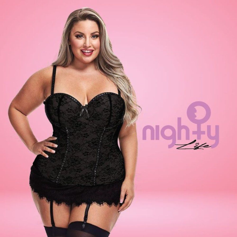 Black Lace Overlay Bustier and G-String